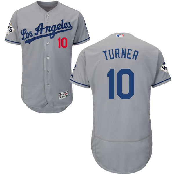 Dodgers #10 Justin Turner Grey Flexbase Authentic Collection World Series Bound Stitched MLB Jersey - Click Image to Close